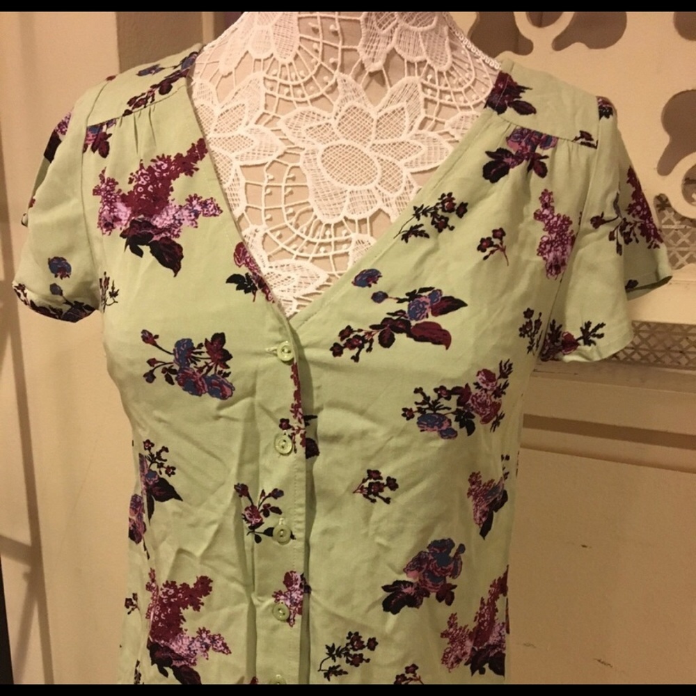 Modcloth Green Floral Blouse